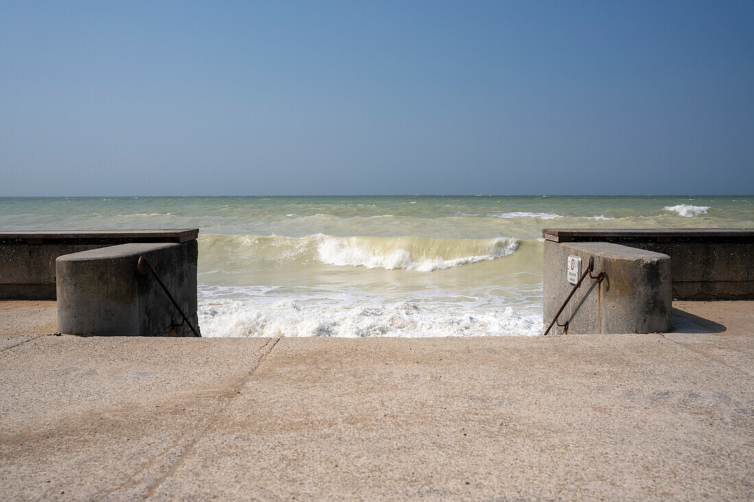 France, Normandy, Seine Maritime, Veules les Roses, The most beautiful villages in France, brutalist beach access