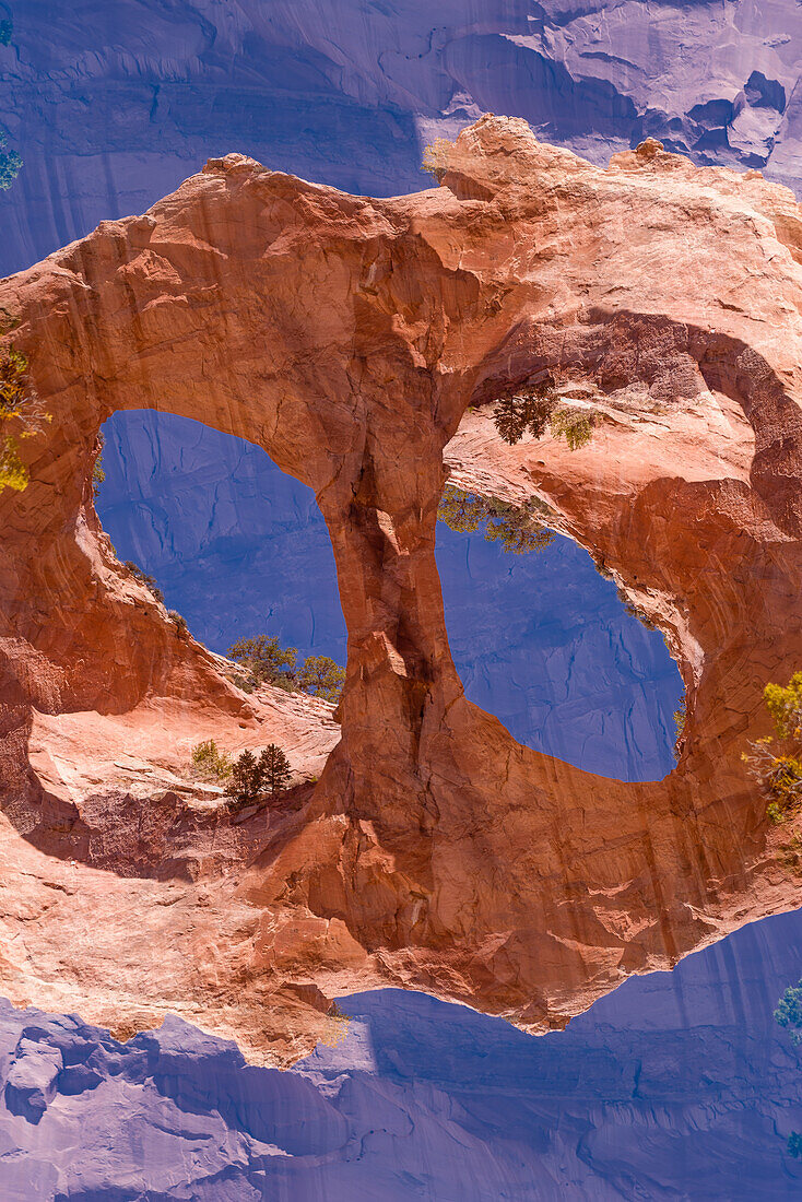 Doppelbelichtung der Window Rock-Formation, Arizona, USA