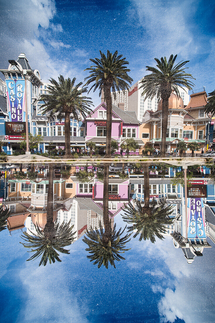 Double exposure of a hotel on the Strip in Las Vegas, Nevada.