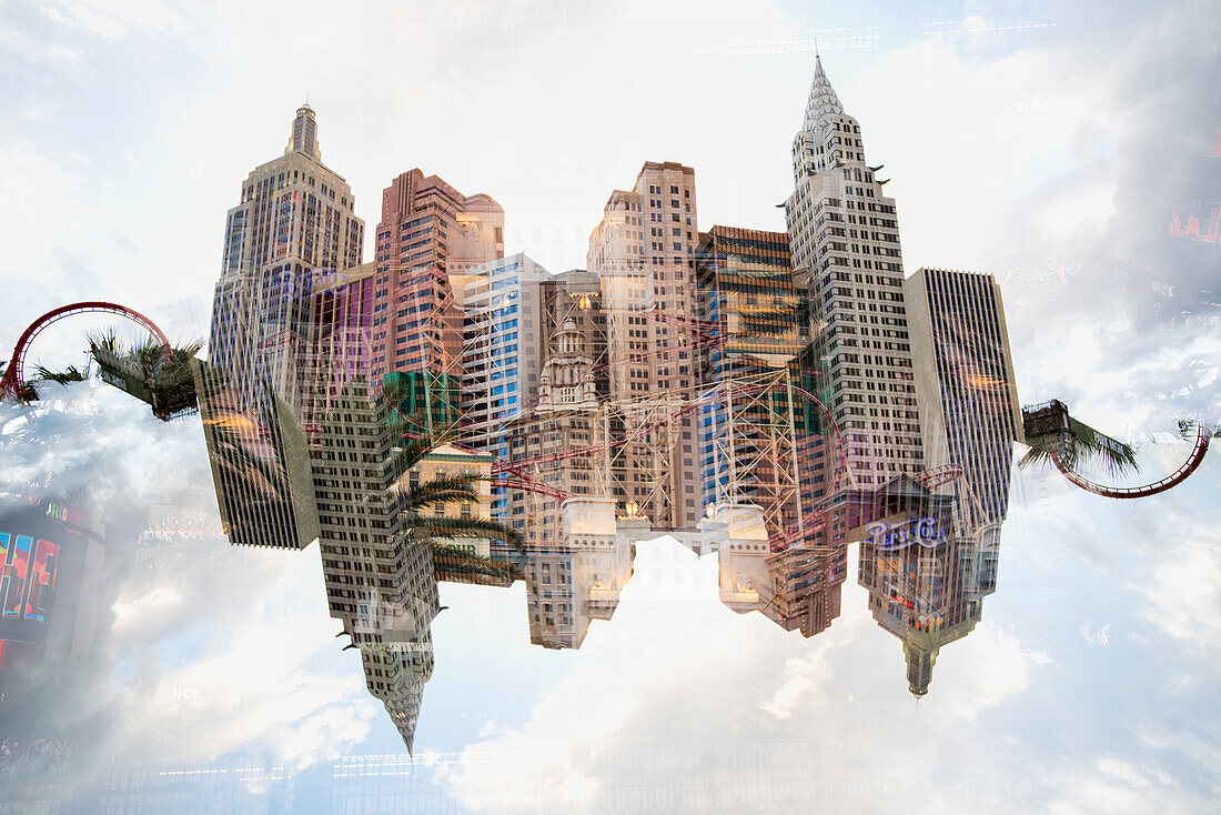 Double exposure of the New York New york hotel on the Strip in Las Vegas, Nevada.