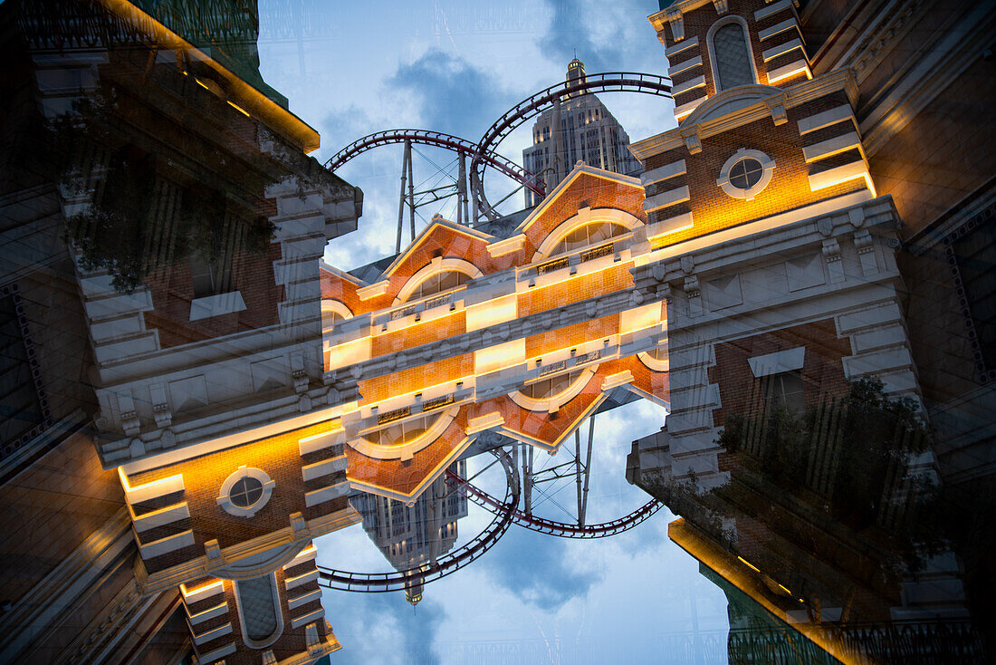 Double exposure of a hotel on the Strip in Las Vegas, Nevada.