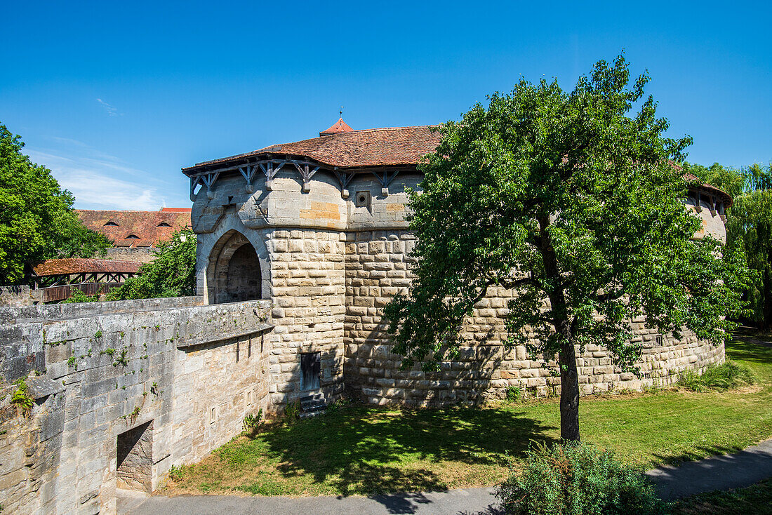 Hospital gate and hospital bastion in Rothenburg ob der Tauber, Middle Franconia, Bavaria, Germany