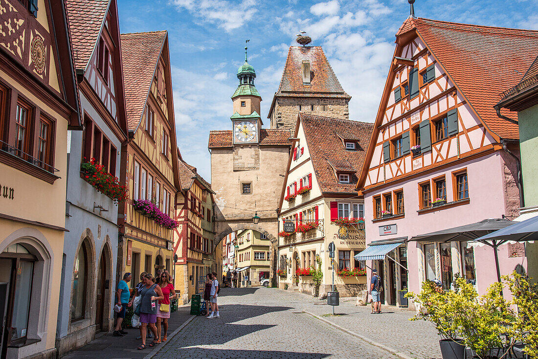 St. Mark's Tower and historical buildings in Rothenburg ob der Tauber, Middle Franconia, Bavaria, Germany