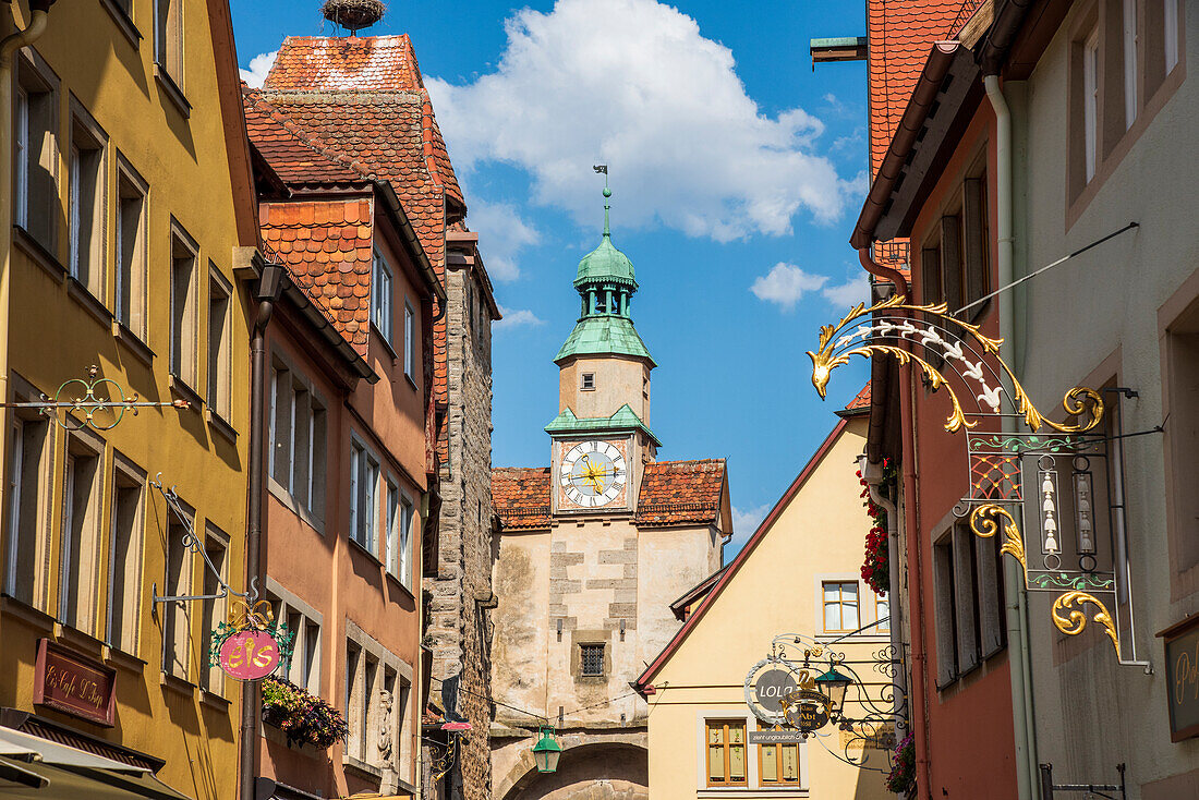 St. Mark's Tower and historical buildings in Rothenburg ob der Tauber, Middle Franconia, Bavaria, Germany