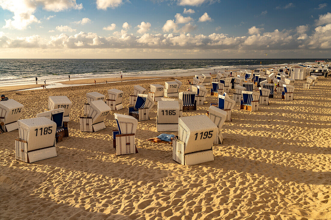 Strandkörbe am Weststrand bei Westerland, Insel Sylt, Kreis Nordfriesland, Schleswig-Holstein, Deutschland, Europa 