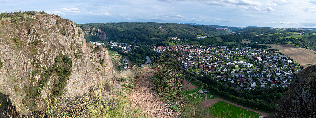 View from the Bastei at Rotenfels to Bad Münster am Stein, Rhineland-Palatinate, Germany