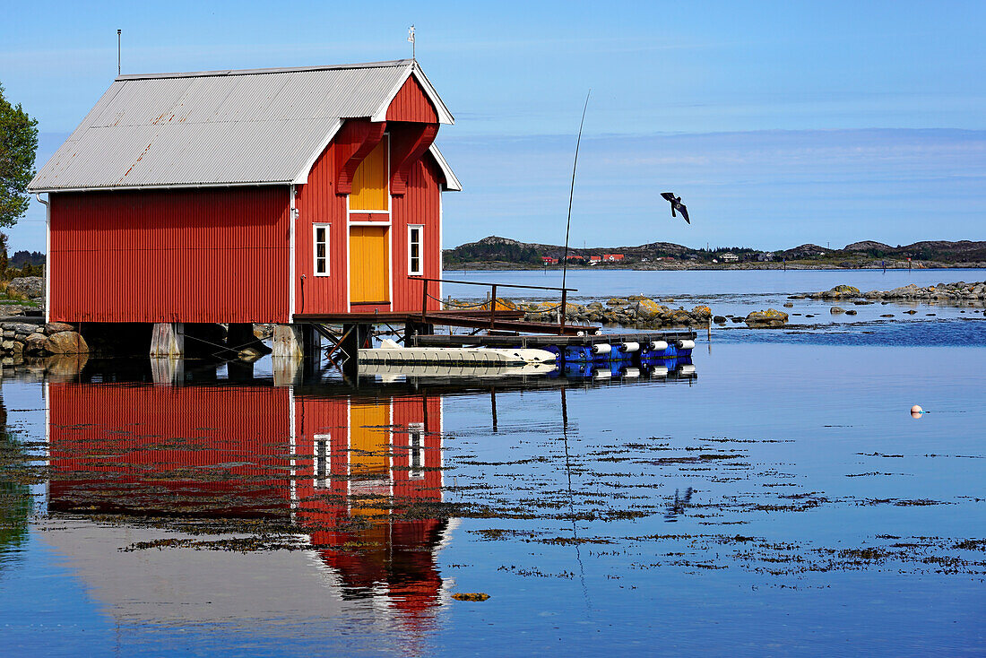 Norwegen, typisches altes Fischerhaus 'Rorbur' an der Atlantikstraße