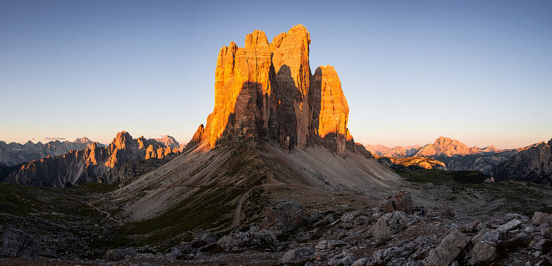 Panorama der Drei Zinnen, Dolomiten, Südtirol, Italien