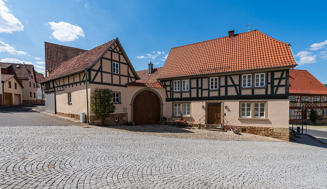 Historic town center of the town of Fladen in the Rhön, Rhön-Grabfeld district, Rhön Biosphere Reserve, Lower Franconia, Franconia, Bavaria, Germany