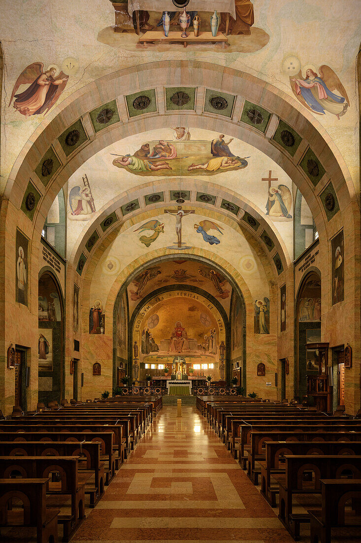 Ceiling painting in the church Arcipretura di Cristo Re dell'universo in Clusane, Lake Iseo (Lago d'Iseo, also Sebino), Brescia and Bergamo, Northern Italian Lakes, Lombardy, Italy, Europe