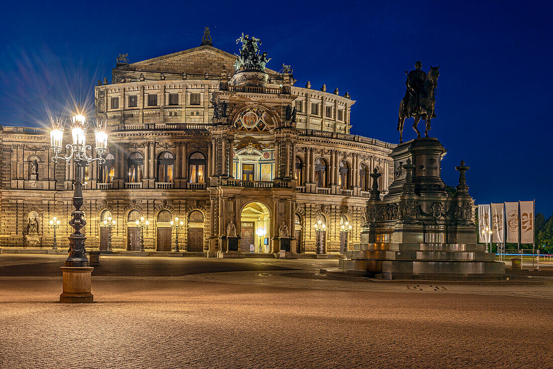 Dresden Semperoper at night, Saxony, Germany