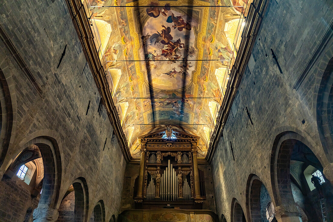 Ceiling painting of the Cathedral of San Michele in Albenga, Riviera di Ponente, Liguria, Italy, Europe
