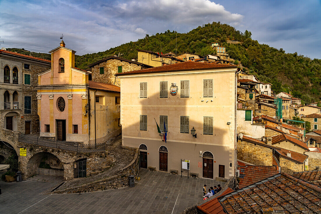 Church of Oratorio di San Bartolomeo and the Town Hall Municipio in Apricale, Liguria, Italy, Europe
