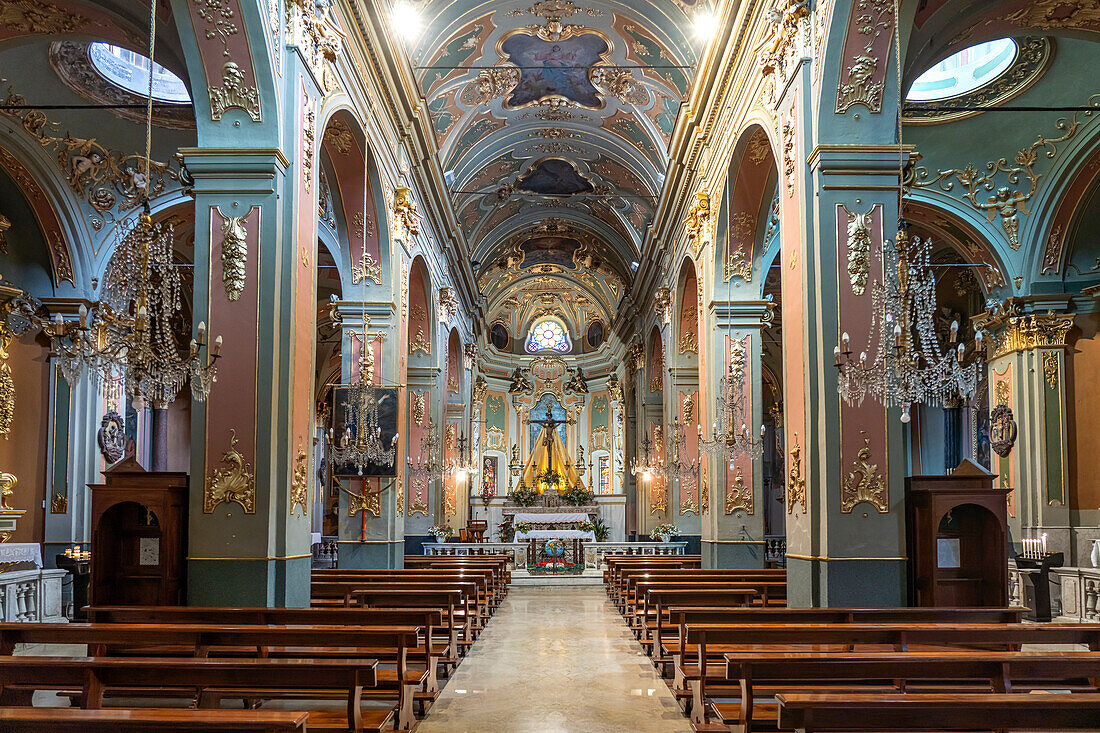 Interior of the church Chiesa di Sant'Antonio Abate, Dolceacqua, Liguria, Italy, Europe