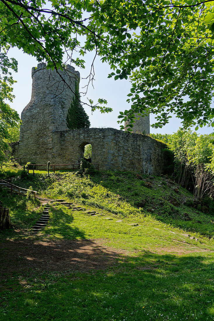 The Ebersburg castle ruins near Ebersberg in the Rhön Biosphere Reserve, Ebersburg municipality, Fulda district, Hesse, Germany