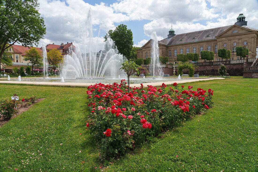 Kurpark and rose garden in the state spa Bad Kissingen, Lower Franconia, Franconia, Bavaria, Germany