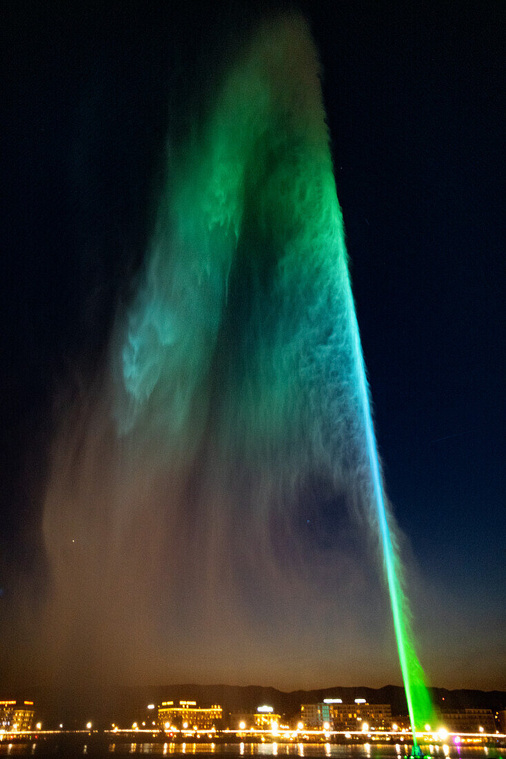 The Jet d'eau, the large water fountain in the lake of Geneva.