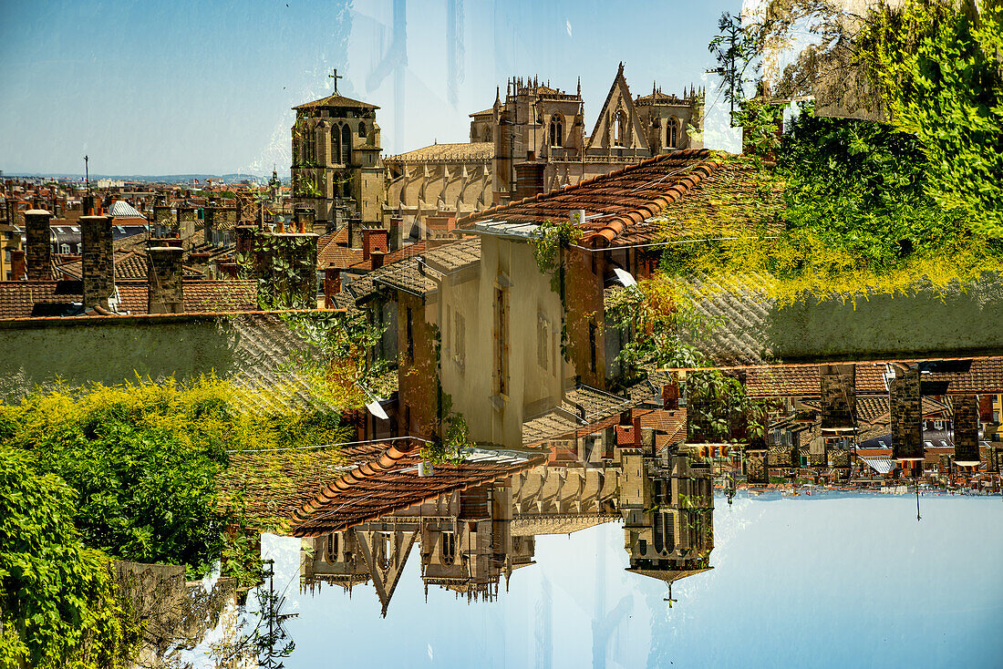 Double exposure of the city of Lyon, France.