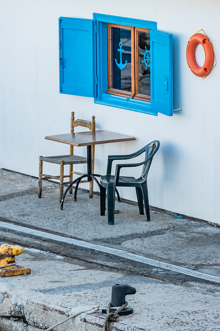 Street with cafe in Greece