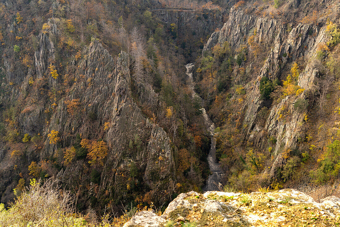 View from the Rosstrappe of the Bode River and the Bodetal in the Harz near Thale, Saxony-Anhalt, Germany