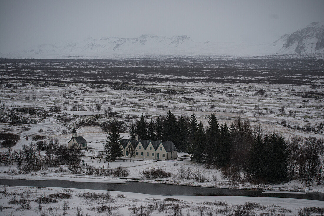 Þingvellir national park in winter, Iceland.
