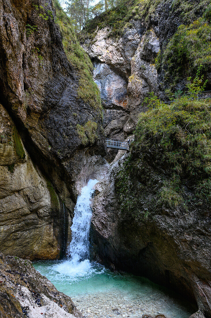 Hiking in the gorge, Almbach, Almbachlamm, gorge, canyon, gorge, Berchtesgaden National Park, Berchtesgaden Alps, Upper Bavaria, Bavaria, Germany