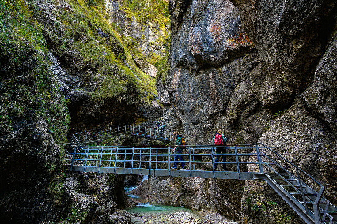 Hiking in the gorge, Almbach, Almbachlamm, gorge, canyon, gorge, Berchtesgaden National Park, Berchtesgaden Alps, Upper Bavaria, Bavaria, Germany