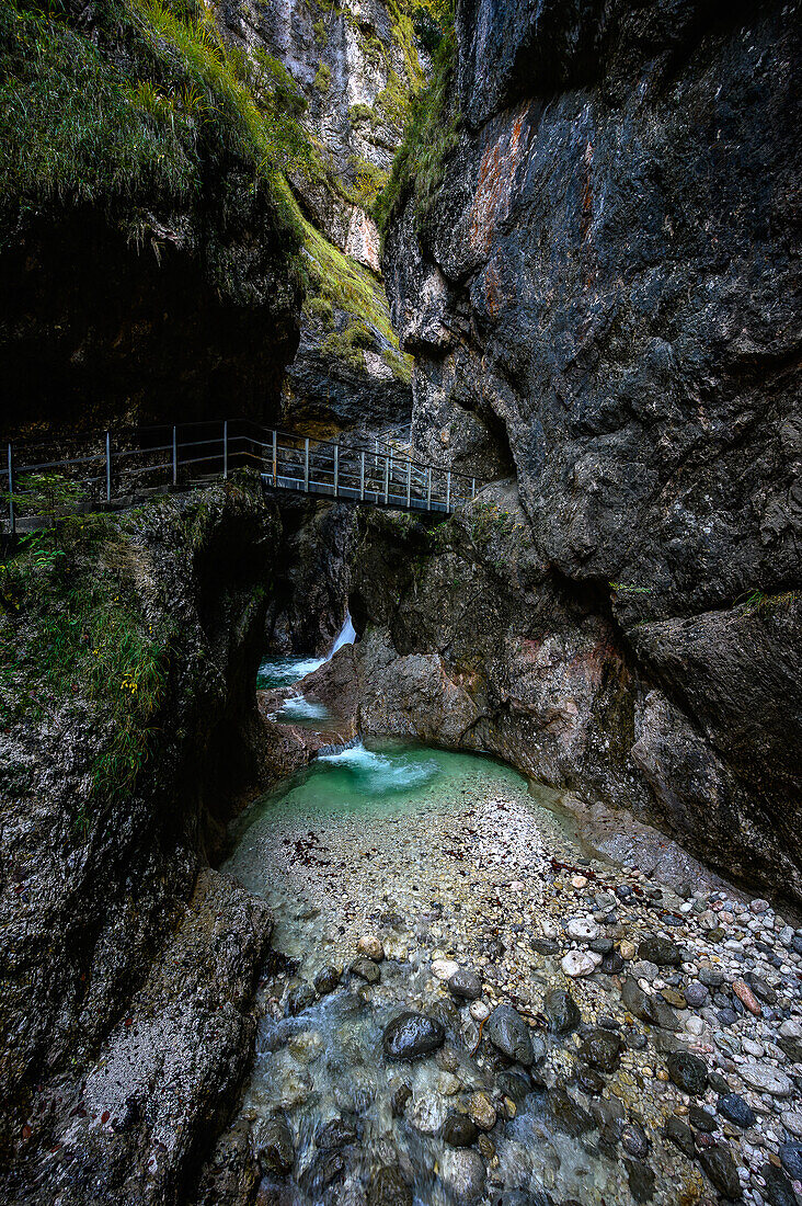 Hiking in the gorge, Almbach, Almbachlamm, gorge, canyon, gorge, Berchtesgaden National Park, Berchtesgaden Alps, Upper Bavaria, Bavaria, Germany