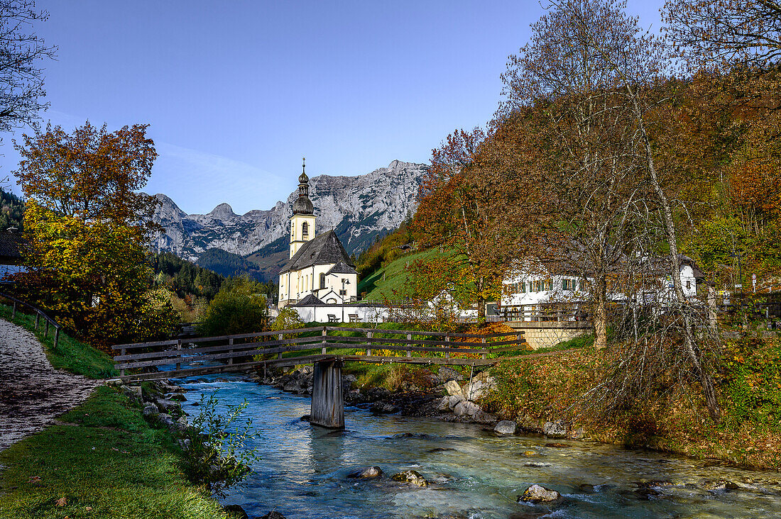 Parish Church of St. Sebastian, Ramsau near Berchtesgaden, at the Watzmann and Königssee, Berchtesgaden National Park, Berchtesgaden Alps, Upper Bavaria, Bavaria, Germany