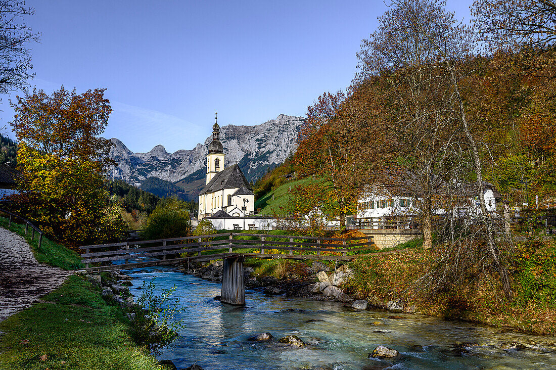 Pfarrei Kirche St. Sebastian, Ramsau bei Berchtesgaden, am Watzmann und Königssee, Nationalpark Berchtesgaden, Berchtesgadener Alpen, Oberbayern, Bayern, Deutschland