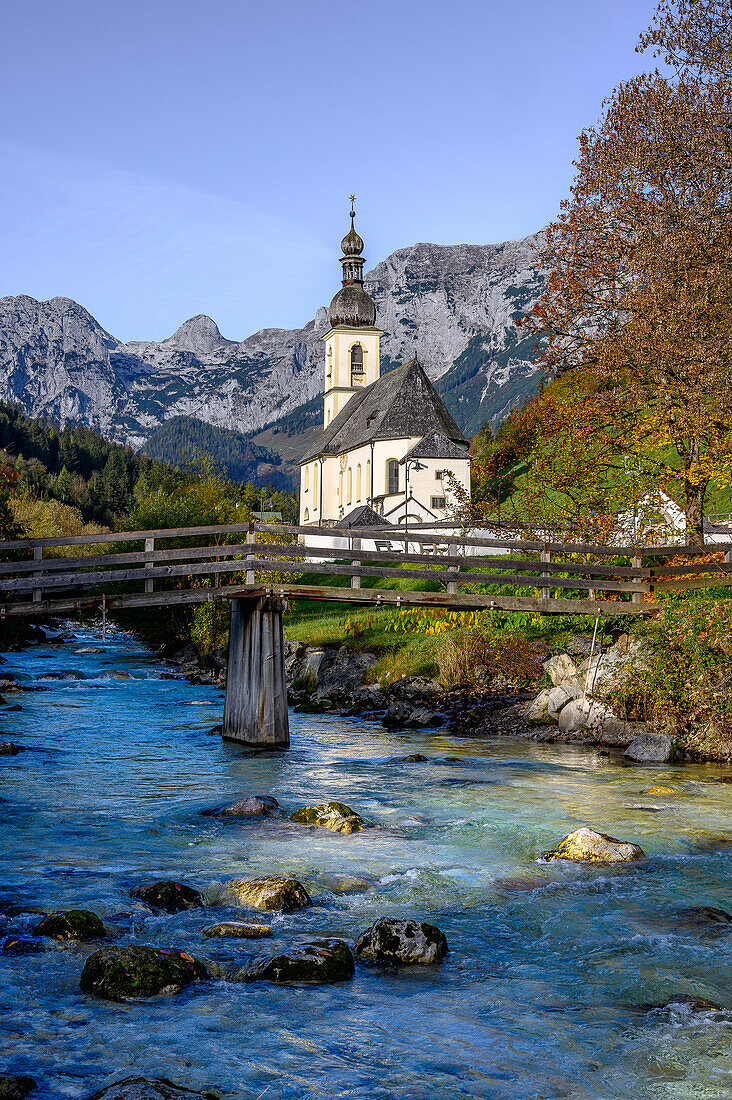 Parish Church of St. Sebastian, Ramsau near Berchtesgaden, at the Watzmann and Königssee, Berchtesgaden National Park, Berchtesgaden Alps, Upper Bavaria, Bavaria, Germany