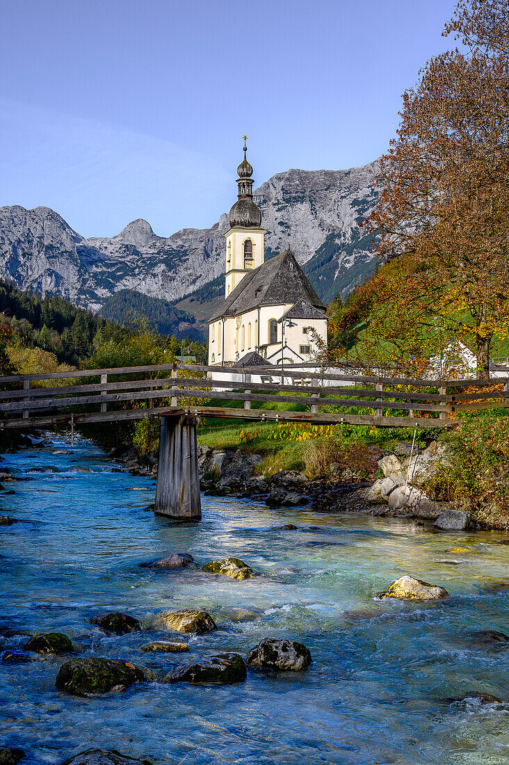 Pfarrei Kirche St. Sebastian, Ramsau bei Berchtesgaden, am Watzmann und Königssee, Nationalpark Berchtesgaden, Berchtesgadener Alpen, Oberbayern, Bayern, Deutschland