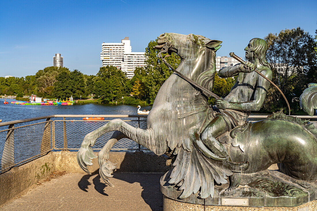 The Sea God or Triton Fountain at Wöhrder See in Nuremberg, Bavaria, Germany