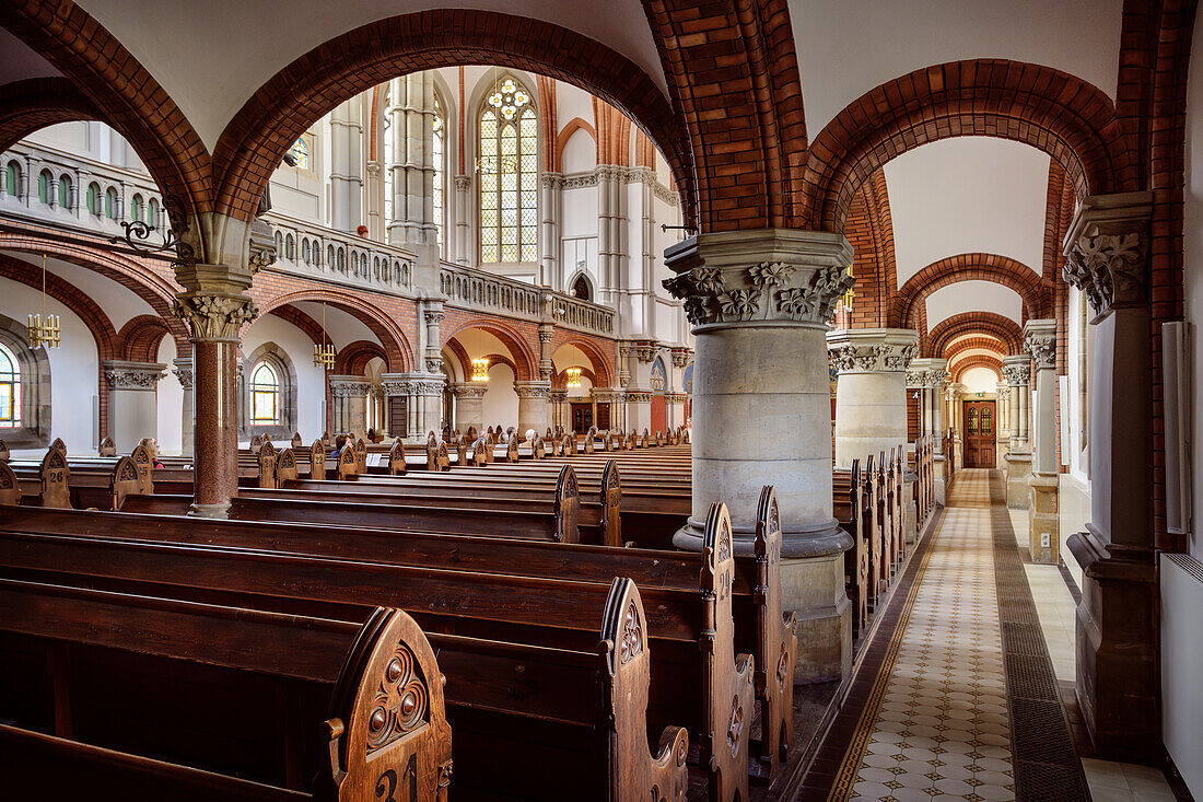 Interior view of the neotoic St. Peter's Church on Theaterplatz, Chemnitz, Saxony, Germany, Europe