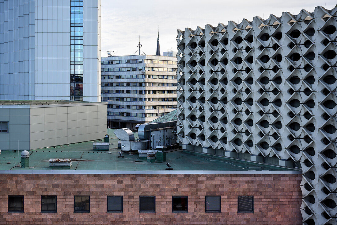 "Ostmoderne" Fassaden, Stadthalle Chemnitz, Sachsen, Deutschland, Europa