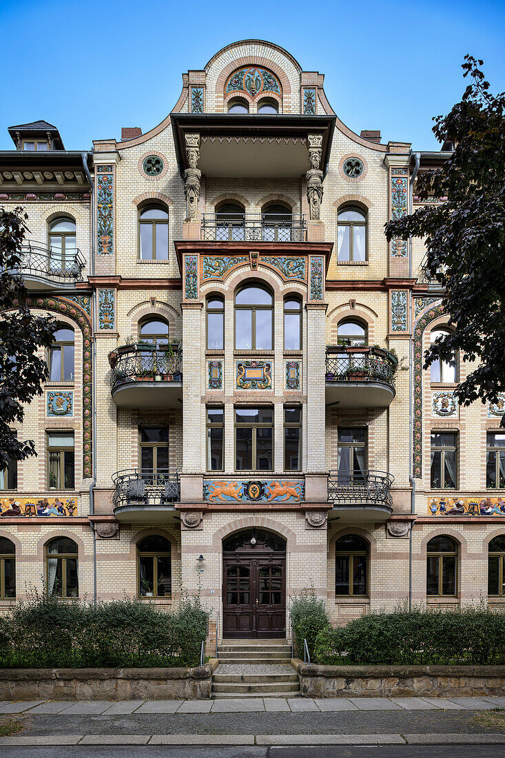 „Majolika-Häuser“, prächtige Jugendstil Bauten im Kaßberg Viertel, Chemnitz, Sachsen, Deutschland, Europa