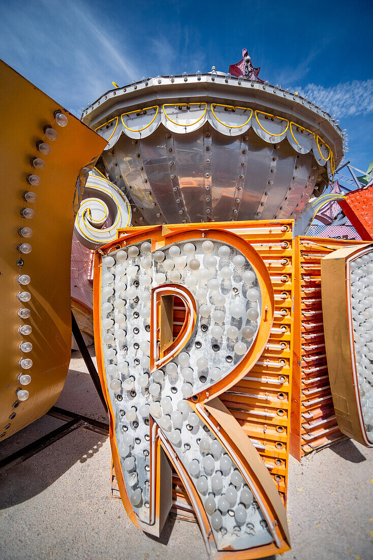 Abandoned and discarded neon signs in the Neon Museum aka Neon boneyard in Las Vegas, Nevada.