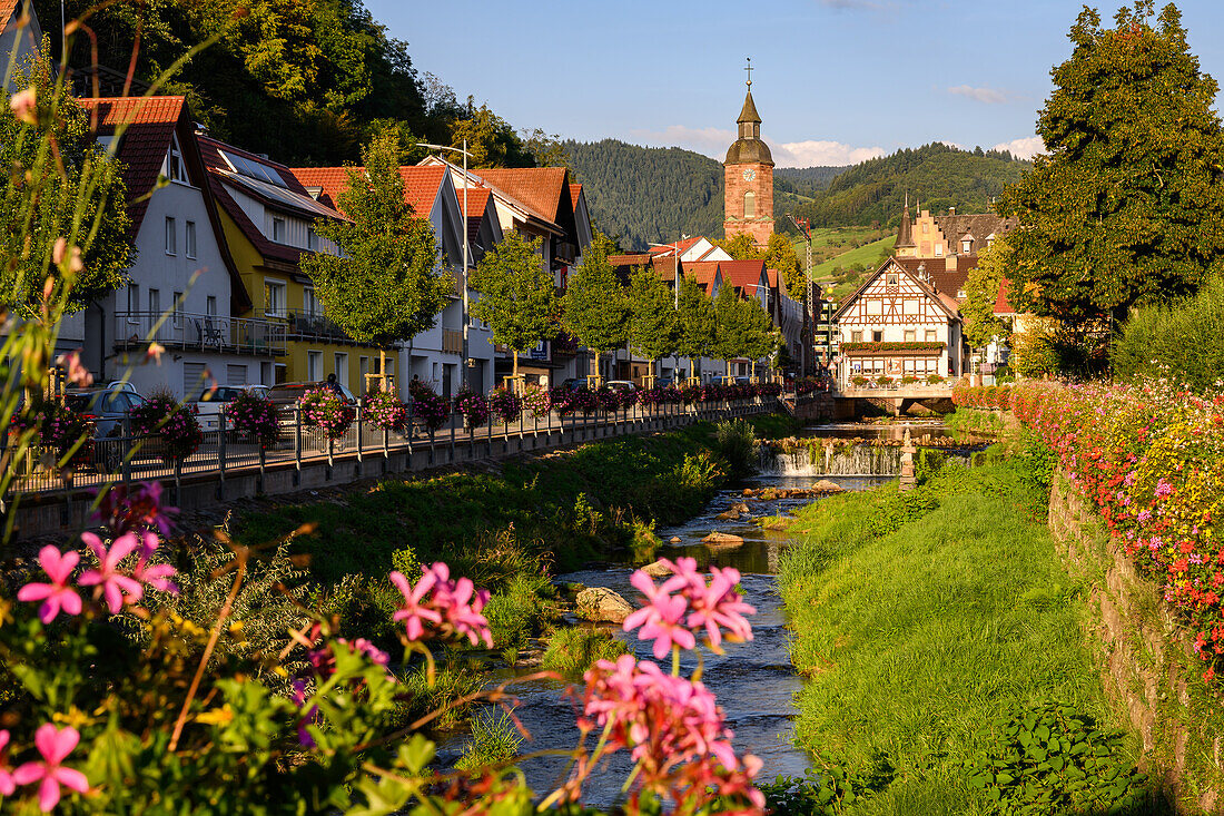 Oppenau in the evening light, Oberkirch, Renchtal, Baden-Württemberg, Germany
