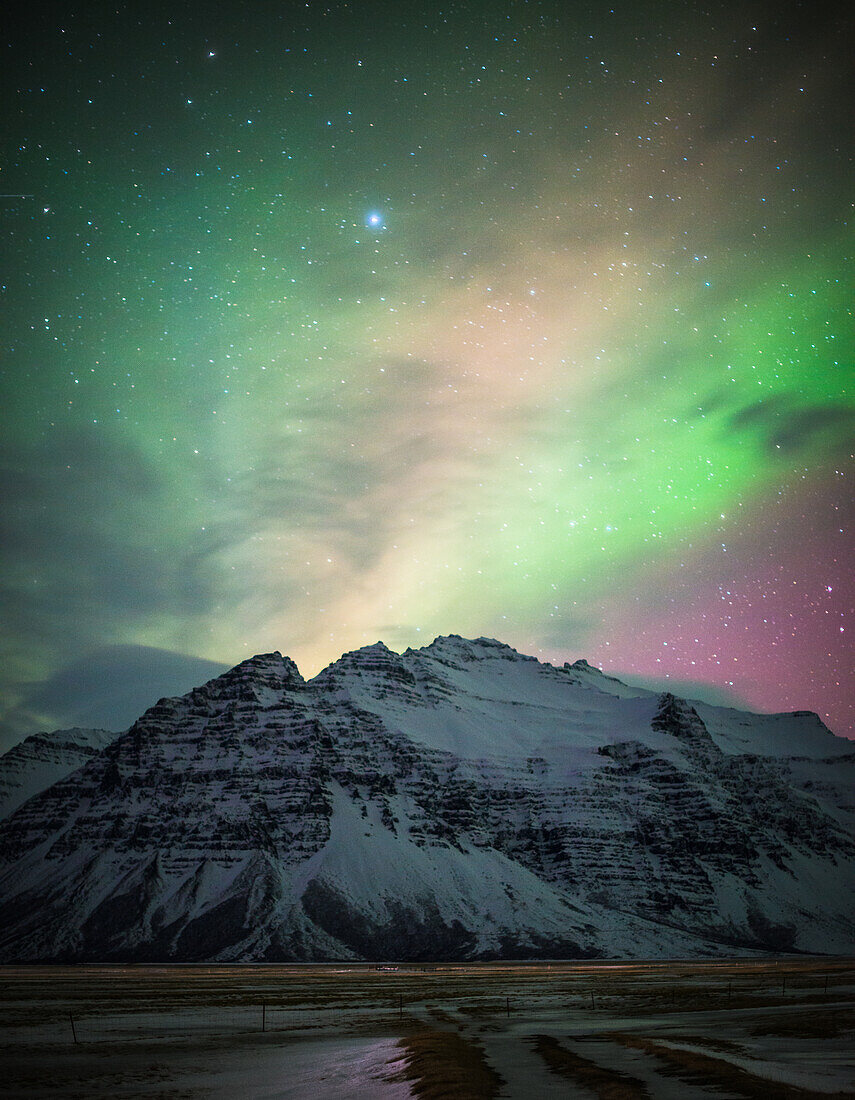 Northern lights along the Ring Road, Iceland