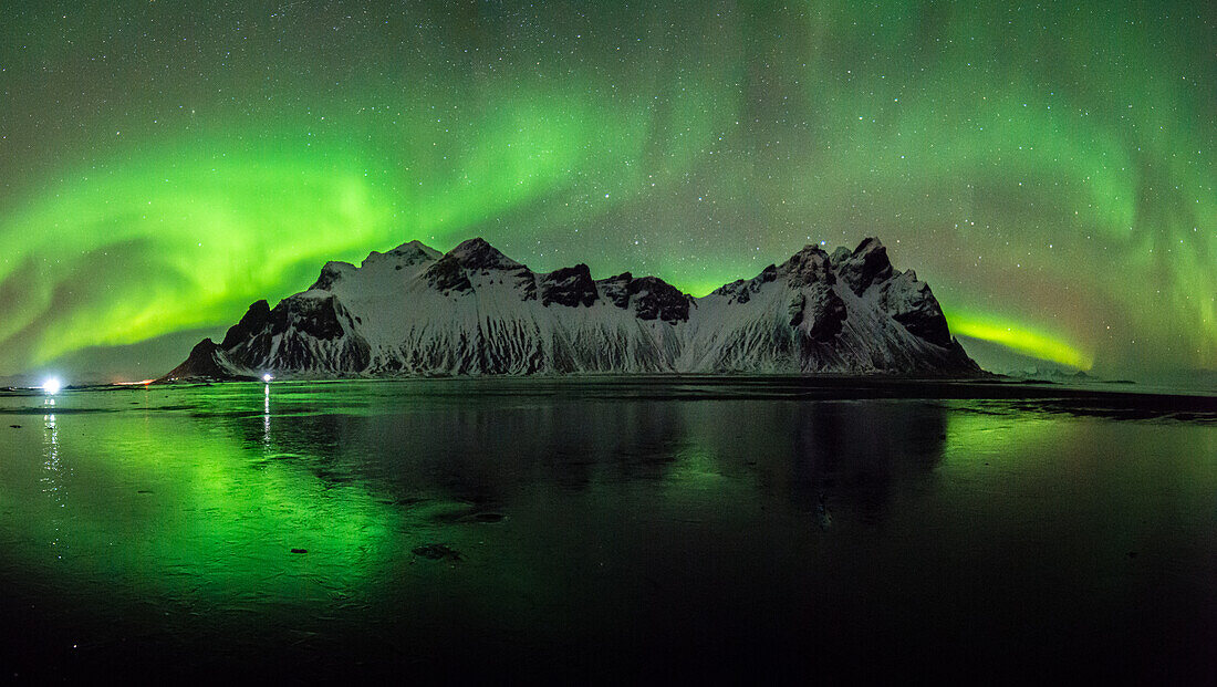 Northern lights over Vestrahorn, Iceland