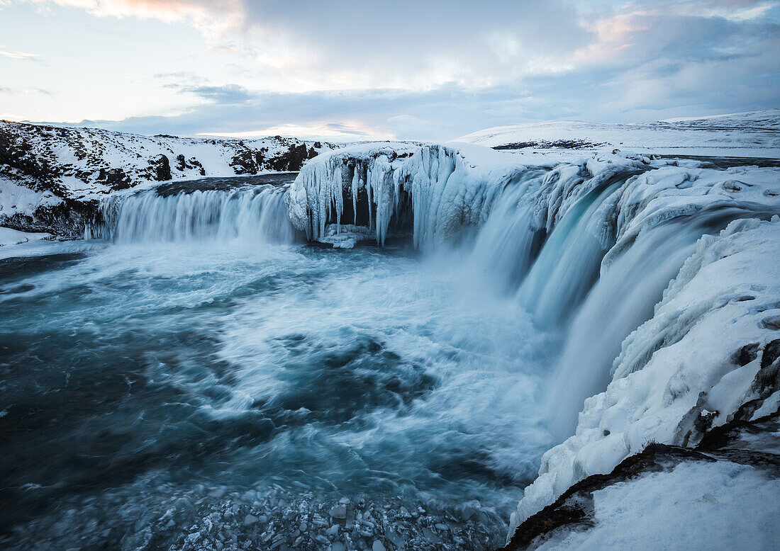 Twilight at Godafoss waterfall, Iceland