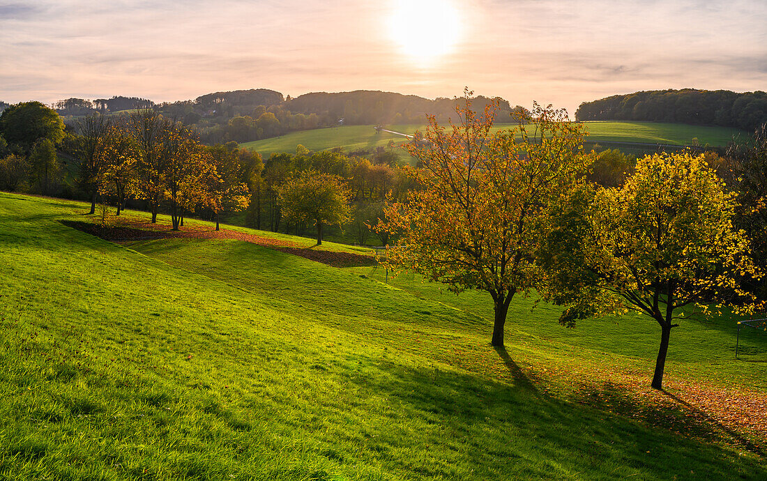 Sonnenuntergang im Marienthal, Donnersberger Land, Rheinland-Pfalz, Deutschland