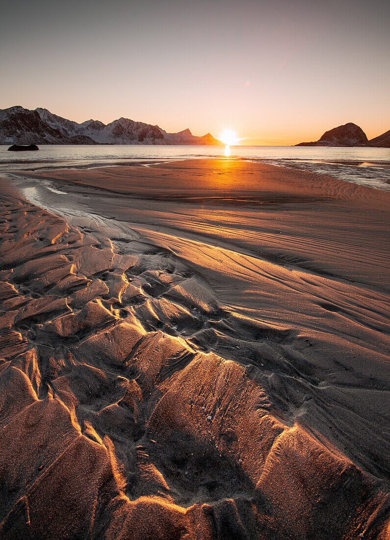 Haukland Beach at sunset, Lofoten, Norway