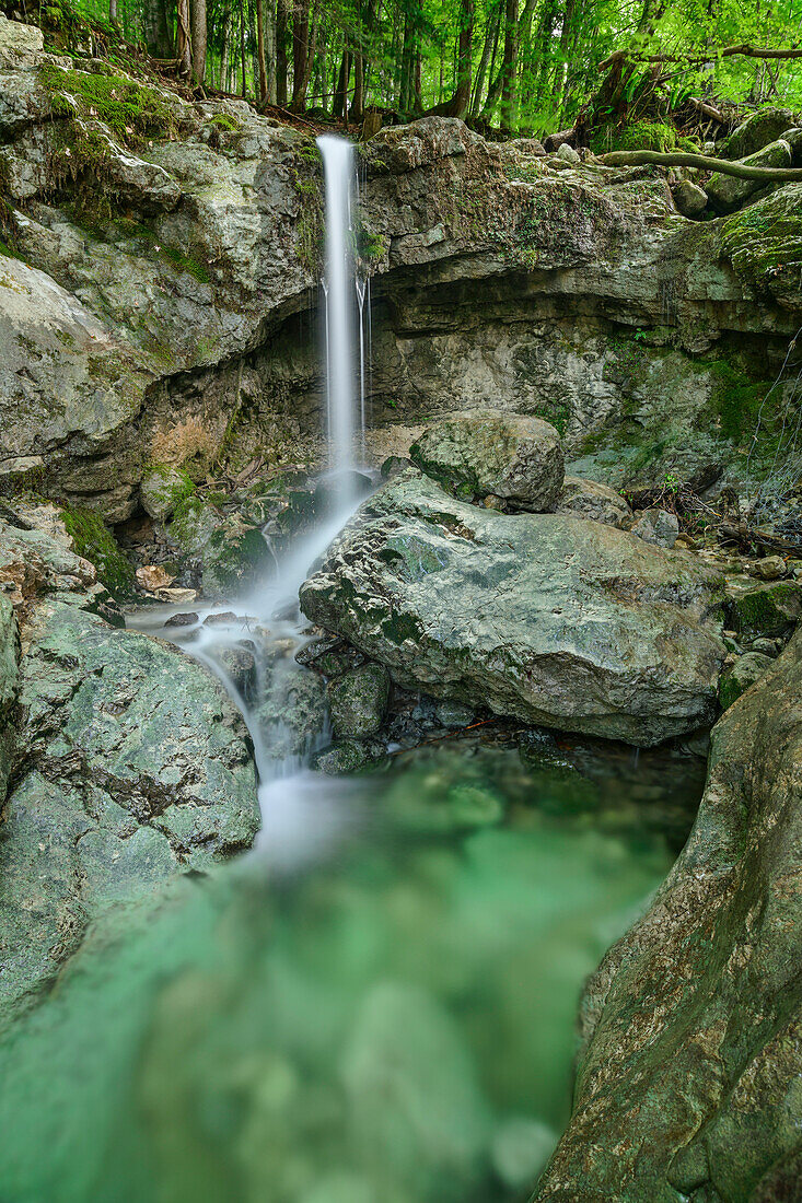 Waterfall at Kleiner Sonnstein, Salzkammergut Mountains, Salzkammergut, Upper Austria, Austria