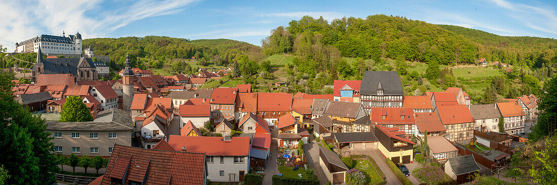 Stolberg, Blick über die Dächer auf das Schloss, Harz, Sachsen-Anhalt, Deutschland