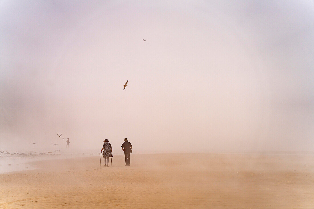 Fog on Cran d&#39;Escalles beach on the Côte d&#39;Opale or Opal Coast in Escalles, France