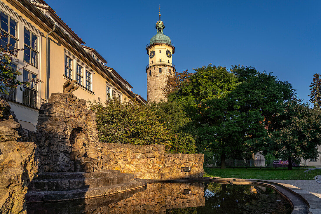 Neptune&#39;s Grotto and Neideck Tower in Arnstadt, Thuringia, Germany