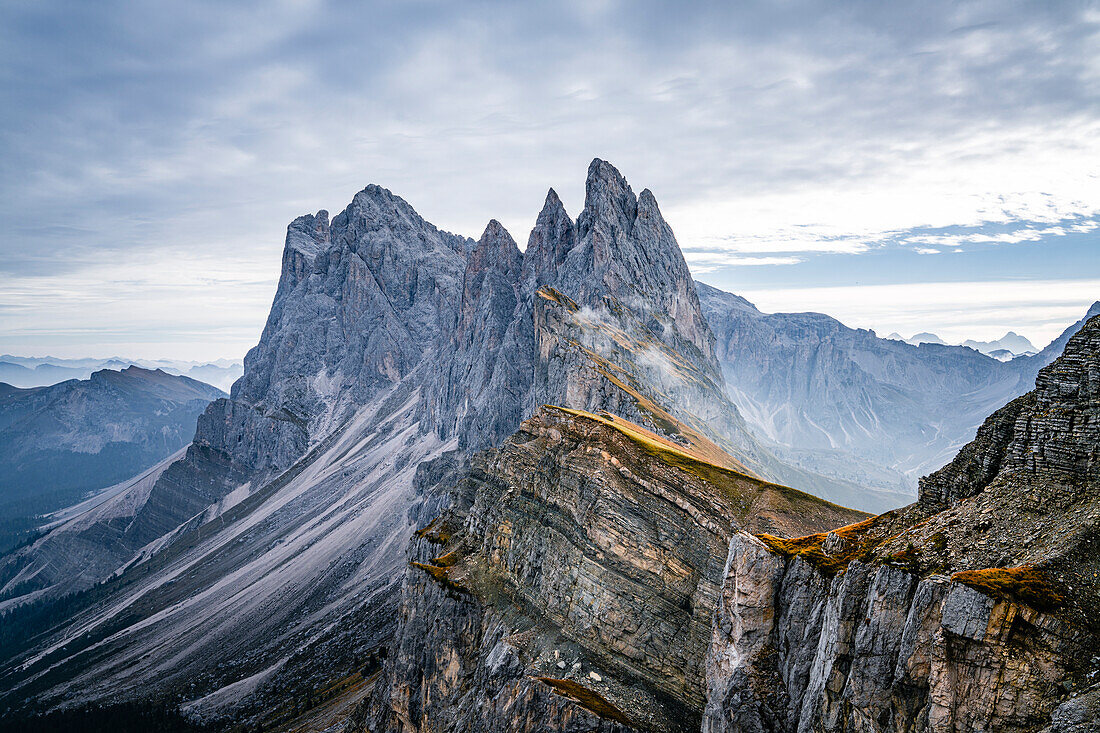 Geissler Group and Seceda in autumn, Val Gardena, Bolzano, South Tyrol, Italy