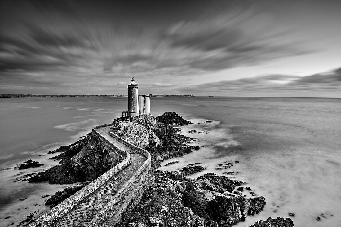 Path leads towards the Phare du Petit Minou lighthouse, Minou, Plouzane, Brittany, France