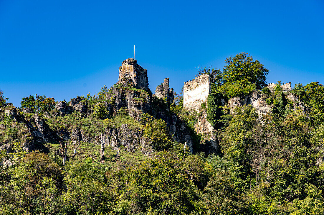  Tachenstein castle ruins high above Riedenburg, Lower Bavaria, Bavaria, Germany  